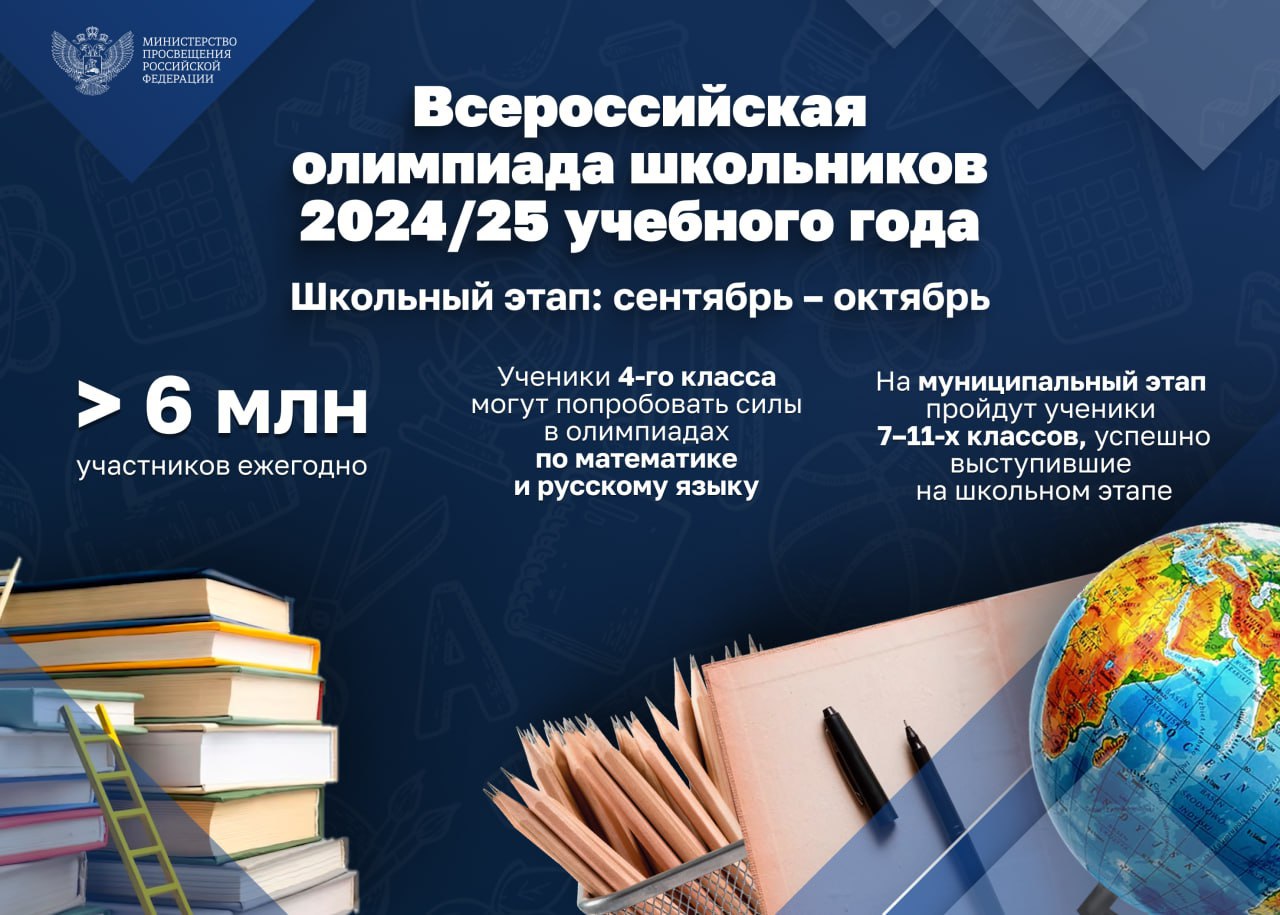 Начинается школьный этап Всероссийской олимпиады школьников 2024-2025 учебного года.